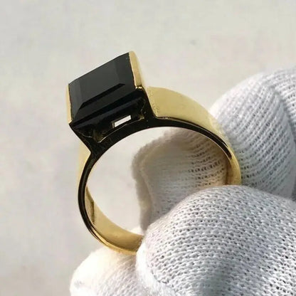 Yemeni Aqeeq Ring For Men, 14k yellow Gold Agate Ring, Natural Black Aqeeq Ring - Heavenly Gems