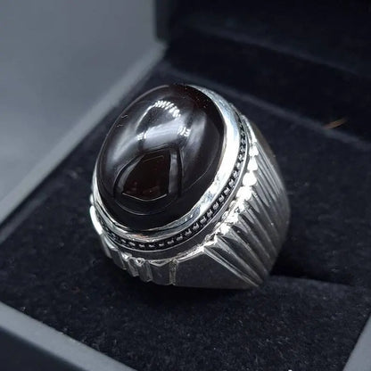 Yemeni Aqeeq Ring Shefat Al Abad Al Habshi Black Aqeeq Yemeni Kabadi Aqeeq Agate Sterling Silver 925 (Premium Quality) - Heavenly Gems