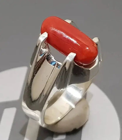 Natural Dark Deep Red Coral Marjan Ring Mens Coral Rings Women Coral Rings gift - Heavenly Gems