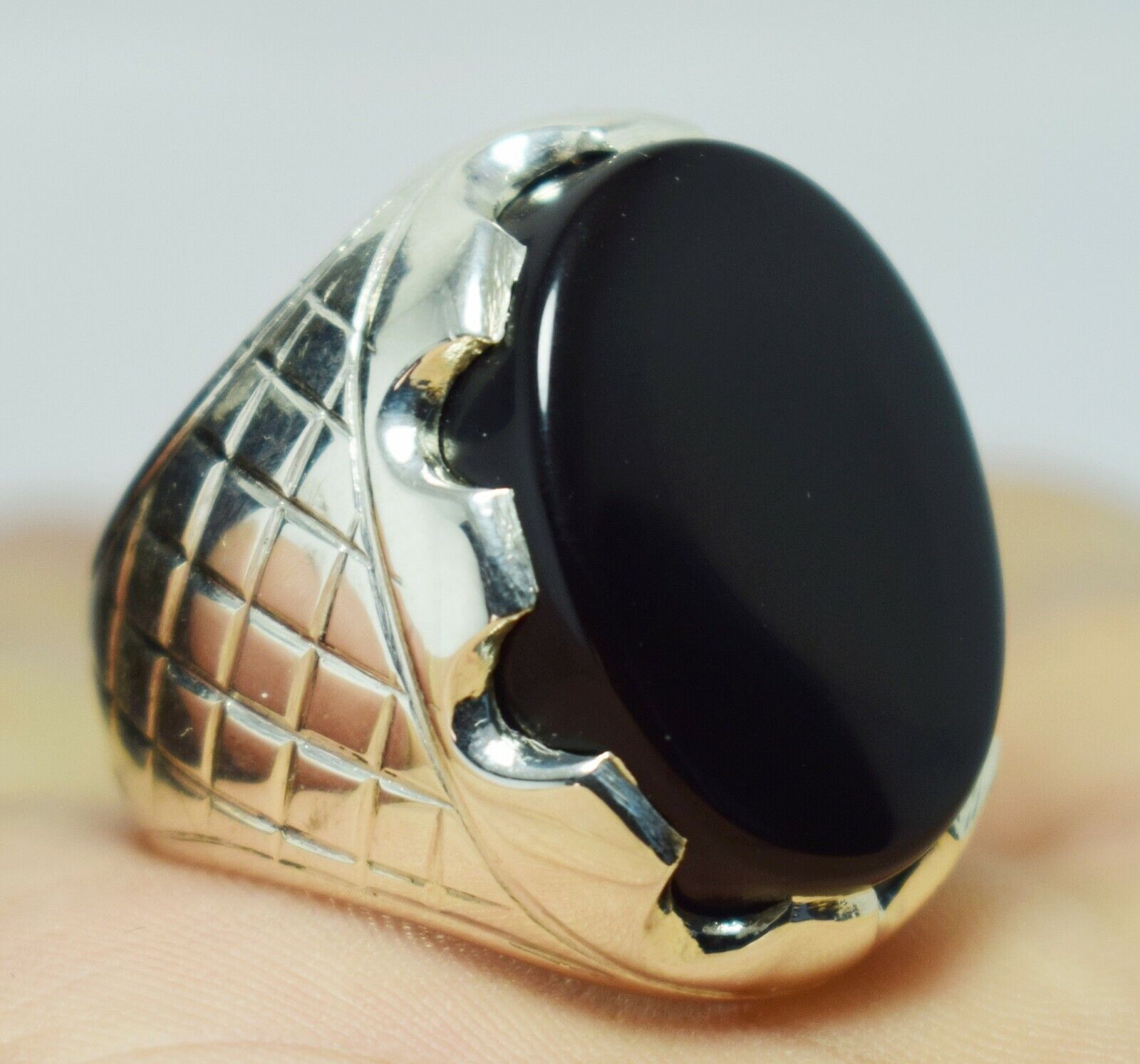 Mens Black Blood Red Yemeni Aqiq Agate Bague Handcrafted Ring Men - Heavenly Gems