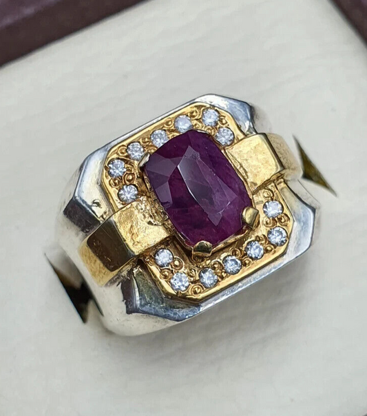Natural Ruby Ring For Men Unheated Untreated Pegion Blood Afghani Ruby 925 silvr - Heavenly Gems
