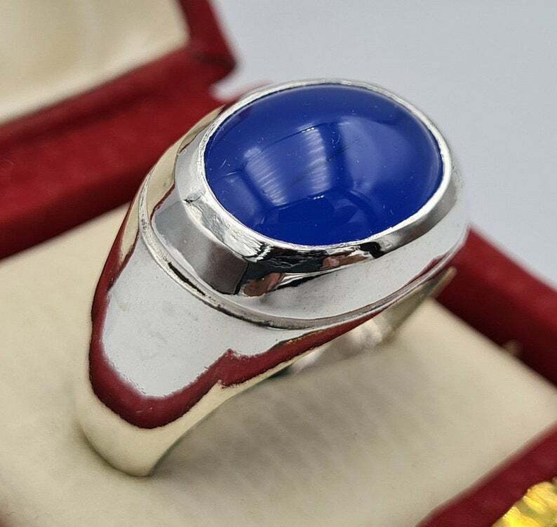 Rare blue yemeni aqeeq yamni yemen akik agate hakik bague mens rings easter gift - Heavenly Gems