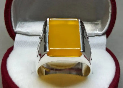 Natural Yemeni Zard Aqeeq Mens Ring Sterling Silver 925 Yellow Agate Ring Yemen - Heavenly Gems
