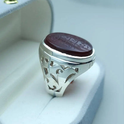Naad-e-Ali Written Yemeni aqeeq ring | Mens Agate ring | Real yamani aqeeq rings|925 Sterling Silver Ring - Heavenly Gems