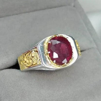Ruby Ring Yaqoot Ring For Men Sterling Silver 925 Ring Natural Ruby Ring unisex - Heavenly Gems