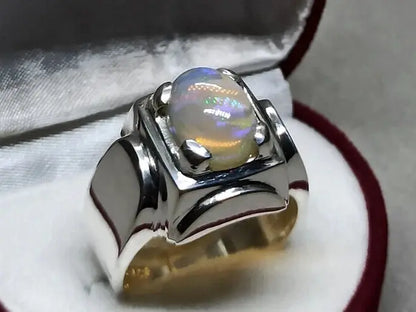 3 Carat Natural Ethiopian Fire Opal Ring 925 Sterling Silver Handmade Mens Ring - Heavenly Gems