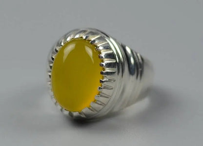 Oval Shape Zard Aqeeq Sterling Silver 925 Yellow Onyx Ring Yellow Carnelian Ring - Heavenly Gems