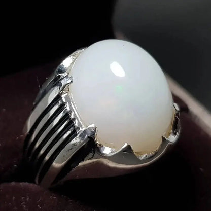 White Opal Ring Ethiopian Mens Opal stone ring Real Opal ring White Opal ring - Heavenly Gems