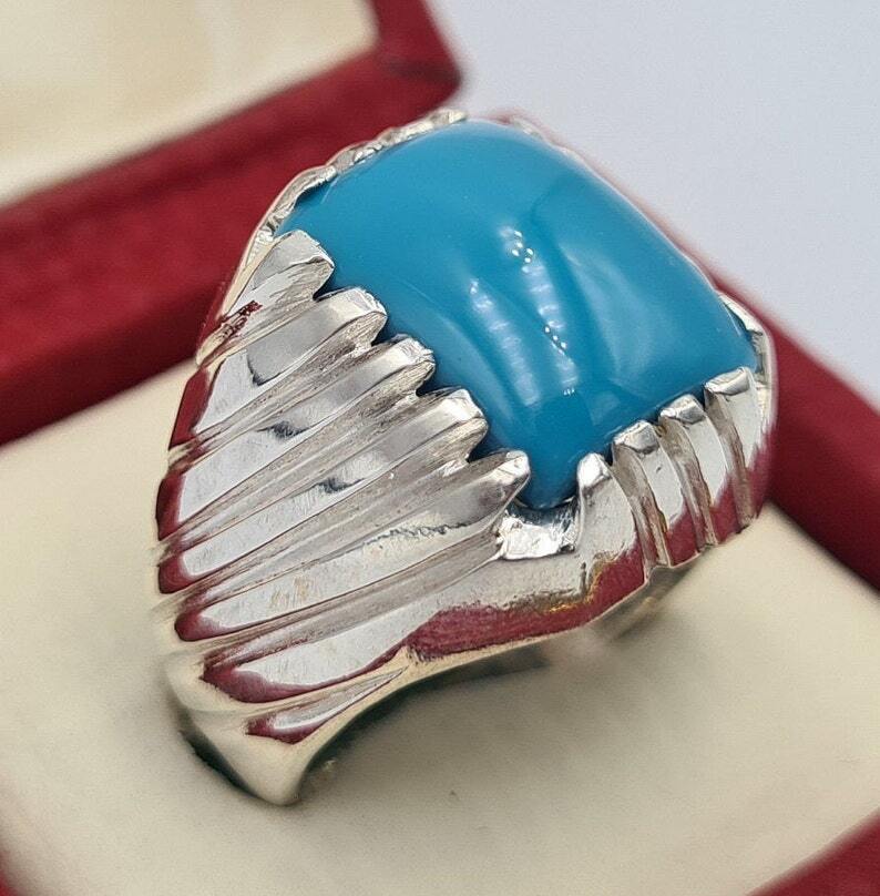 AAAA Turquoise Ring Sleeping beauty stone natural blue turquoise stone mens 925 Sterling Silver Ring - Heavenly Gems