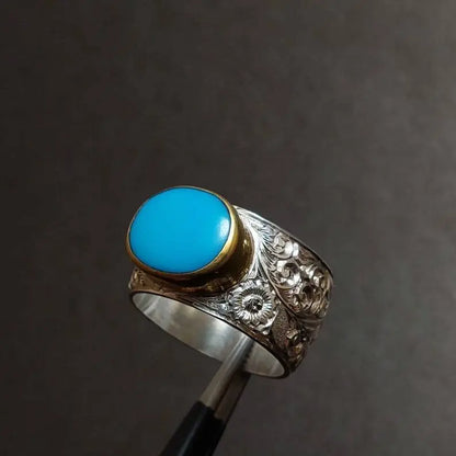 Natural Nishapur Turquoise Feroza Ring Sterling Silver 925 Handcrafted Rare ring - Heavenly Gems
