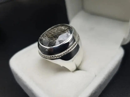 Natural Muh e Najaf Mens Sterling Silver 925 Handmade Ring Rutilated Quartz Ring - Heavenly Gems