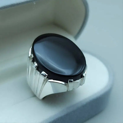 Yemeni Aqeeq Ring Yameni Aqeeq Ring Agate Ring Big Black Kabadi Aqeeq Agate gift Sterling Silver 925 - Heavenly Gems