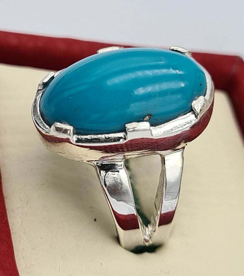 AAAA Sleeping beauty unisex feroza ring real turquoise stone jewelry mens rings - Heavenly Gems