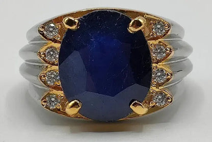 Natural Royal Deep Blue Sapphire Men's Ring Sterling Silver 925 Blue Sapphire - Heavenly Gems
