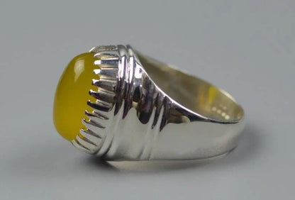 Oval Shape Zard Aqeeq Sterling Silver 925 Yellow Onyx Ring Yellow Carnelian Ring - Heavenly Gems