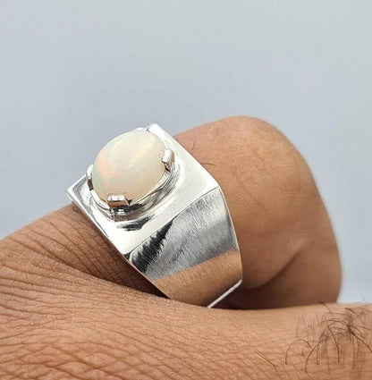Beautiful Opal Ring White natural Opal Stone Jewelry Valentine Day Gift For Him - Heavenly Gems