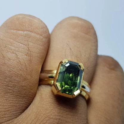 Green sapphire rings men, asscher cut green sapphire ring, teal sapphire, gifts, uni sex - Heavenly Gems