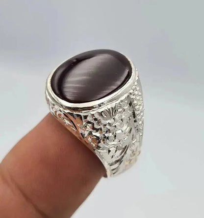 Handcrafted Blood Red Yemeni Aqeeq Ring - Natural Brown Red Agate Gemstone from Yemen - Heavenly Gems