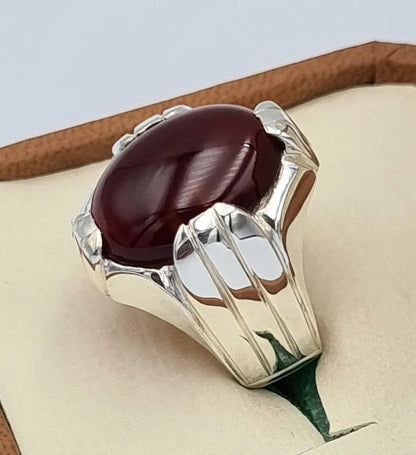 Red Aqeeq Akik Aqiq Yemeni Yaman Yamni Agate Bague Sterling Silver Jewelry Rings - Heavenly Gems