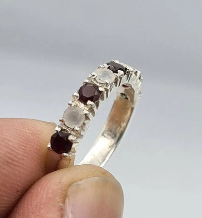 White and Black Yemeni Aqeeq Band, For Birthstone Handmade 925 Sterling Silver ring - Heavenly Gems