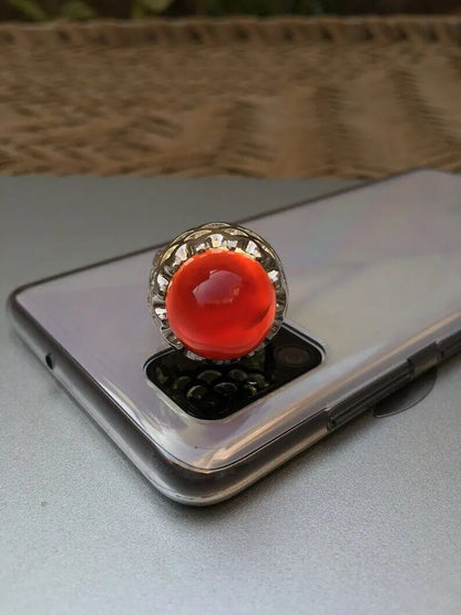 Shefat Al Abad Habshi Kabidi Yemeni Aqeeq Akik Agate Ring Blood Color Underlight Sterling Silver 925 - Heavenly Gems