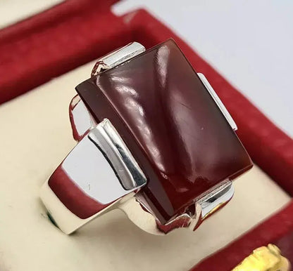 Yemeni Aqeeq Aqiq Akik Jewelry Unisex ring hakik real gemstone blood red ring - Heavenly Gems