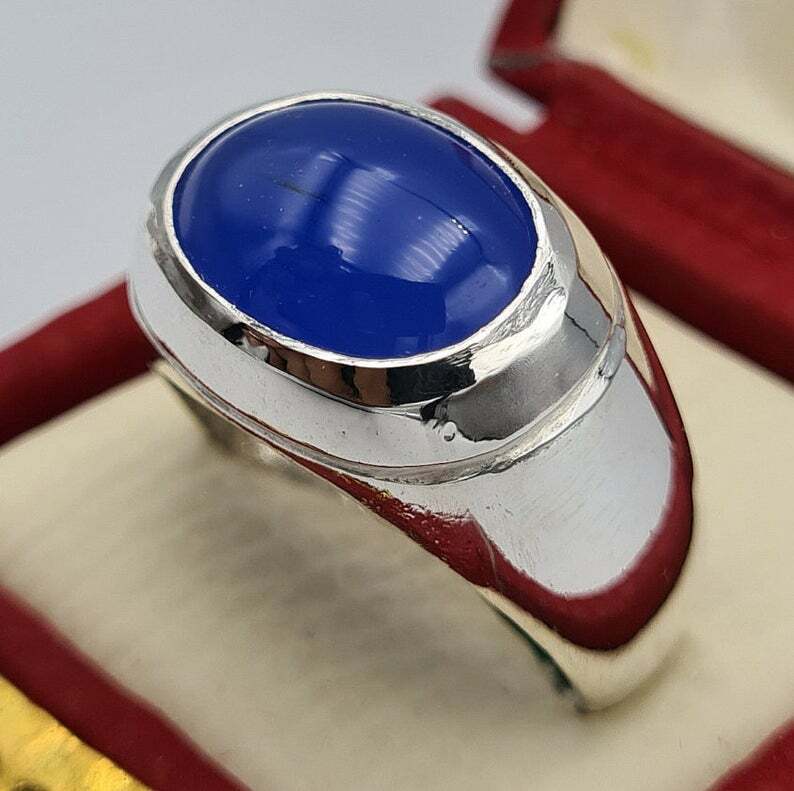 Rare blue yemeni aqeeq yamni yemen akik agate hakik bague mens rings easter gift - Heavenly Gems