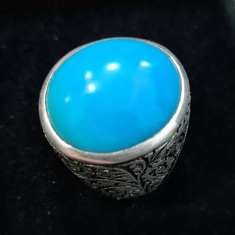 Natural Turquoise Ring Feroza rings Mens Feroza gemstone rings Neyshapuri Feroza - Heavenly Gems