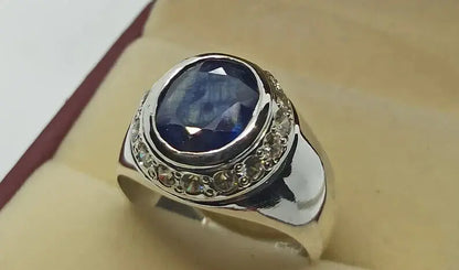 Natural Deep Blue Sapphire Women Ring Sterling Silver 925 Handmade Neelam Ring - Heavenly Gems