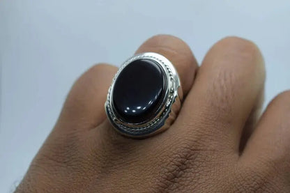 Big Kabadi Black Aqeeq Ring Yemeni Aqeeq Ring for Men Mens Yameni Aqeeq Ring men Sterling Silver 925 (Premium Quality) - Heavenly Gems