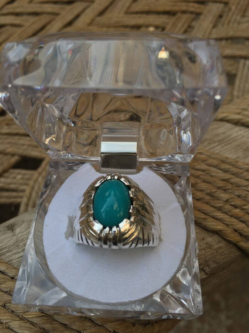 Natural Hussaini feroza Real Hussaini Feroza Original Feroza Stone Ring Genuine - Heavenly Gems