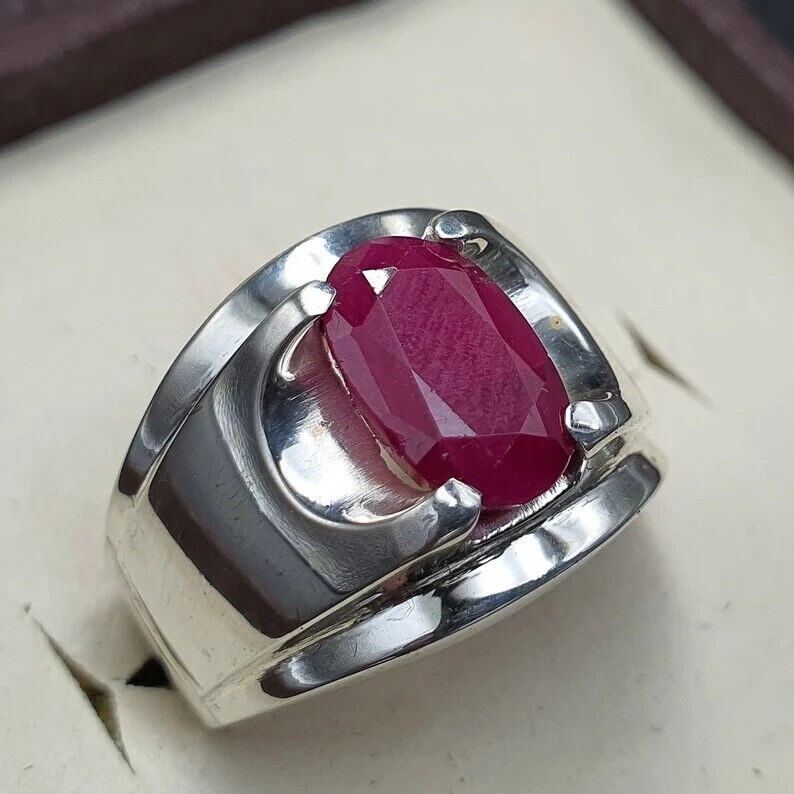 Natural Ruby Ring For Men 925 Sterling Silver Yakoot Ring Real Ruby Ring For Men - Heavenly Gems