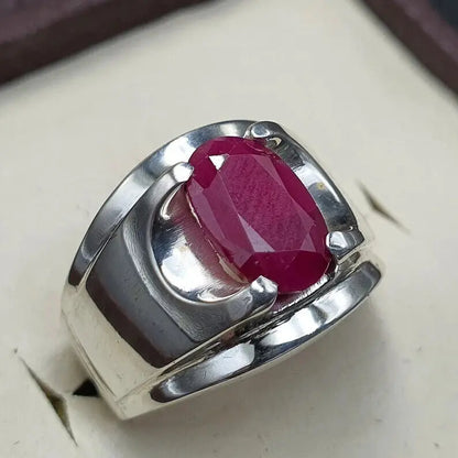 Natural Ruby Ring For Men 925 Sterling Silver Yakoot Ring Real Ruby Ring For Men - Heavenly Gems