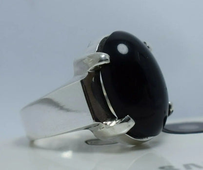 Black Red Yemeni Aqeeq Ring Akik Agate Aqiq Yamani Aqeeq Rings Men's Jewellery Sterling Silver 925 - Heavenly Gems