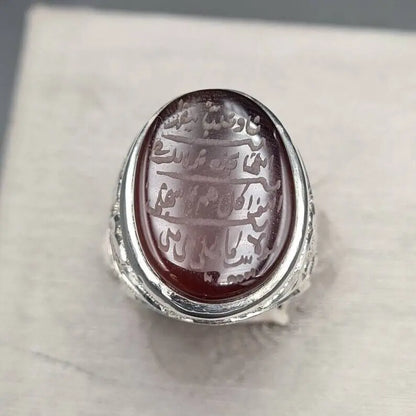 Naad-e-Ali Written Yemeni aqeeq ring | Mens Agate ring | Real yamani aqeeq rings Silver 925 - Heavenly Gems
