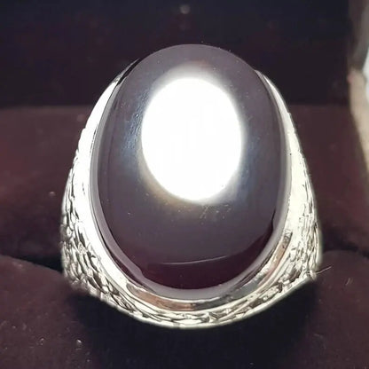 Yemeni Aqeeq Ring Shefat Al Abad Al Habshi Black Aqeeq Yemeni Kabadi Aqeeq Agate 925 Sterling Silver - Heavenly Gems