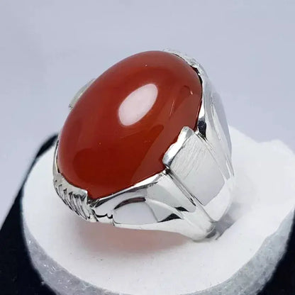 Men's Yemeni Dark Brown Black Aqeeq Ring - Exquisite Agate Stone in Premium Sterling Silver - Heavenly Gems