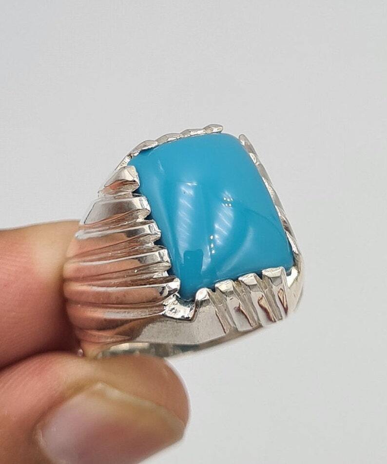 AAAA Turquoise Ring Sleeping beauty stone natural blue turquoise stone mens 925 Sterling Silver Ring - Heavenly Gems