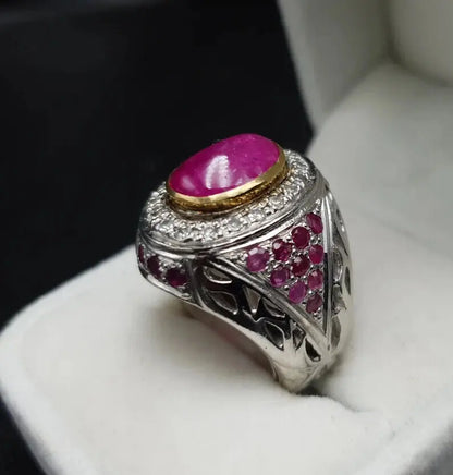 Mens Ruby Ring Natural Cabochon Mens Ruby 925 Sterling Silver Handmade gift mens - Heavenly Gems