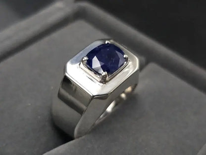 Natural Sapphire Ring For Men Royal Blue Ceylon Sapphire 925 Sterling Silver man - Heavenly Gems