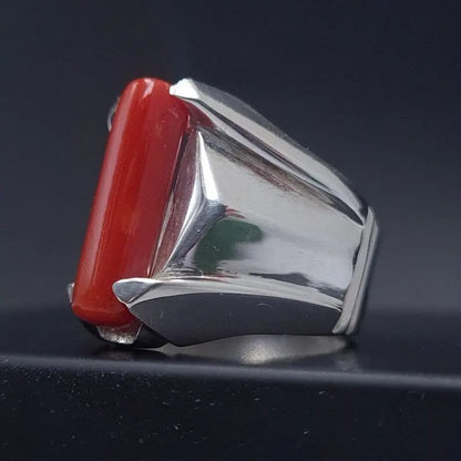 Big Real Dark deep Beautiful Coral Ring Coral Rings For Men Coral stone Men Band - Heavenly Gems