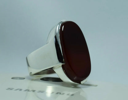 Brown Blood Red Yemeni Aqeeq Ring Akik Aqiq Agate Bague Sterling Silver Rings - Heavenly Gems