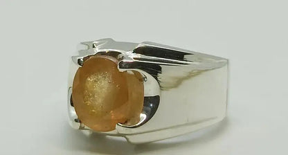 Natural Yellow Sapphire Mens Ring Sterling Silver 925 Handmade Pukhraj Ring gift - Heavenly Gems
