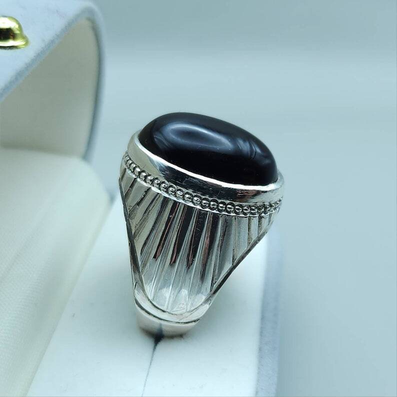 Yemeni Aqeeq Ring Yameni Aqeeq Ring Agate Ring Big Black Kabadi Aqeeq Agate gift - Heavenly Gems