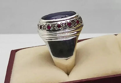Oval Cut Natural 8 Carat Blue Sapphire Unisex Ring Sterling Silver 925 Hamdmade - Heavenly Gems