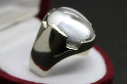 Natural White Quartz Mens Ring Sterling Silver 925 Moonstone Ring Dur e Naja - Heavenly Gems