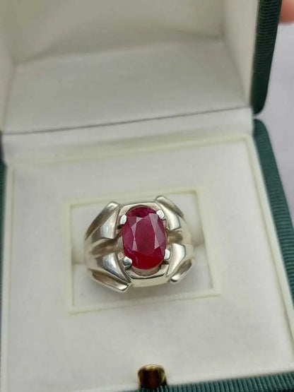 Natural Oval Ruby Mens Ruby Ring Sterling Silver 925 Handmade Ring Yaqoot ring - Heavenly Gems