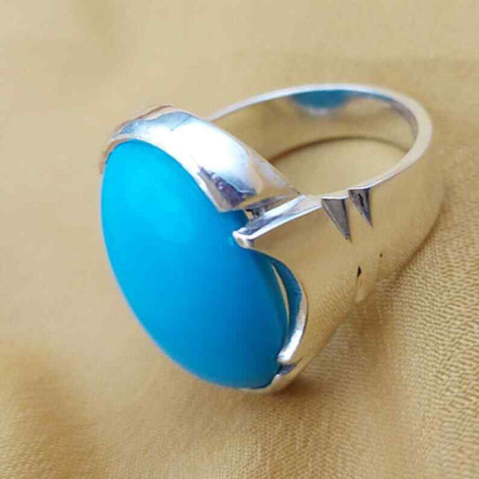 Mens Feroza Ring Natural Blue Turquoise Ring Sterling Silver 925 Handmade Firoza - Heavenly Gems