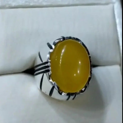 Yemeni Aqeeq Rings Natural Zard Aqeeq Ring Carnelian Yellow Agate Silver 925 men - Heavenly Gems