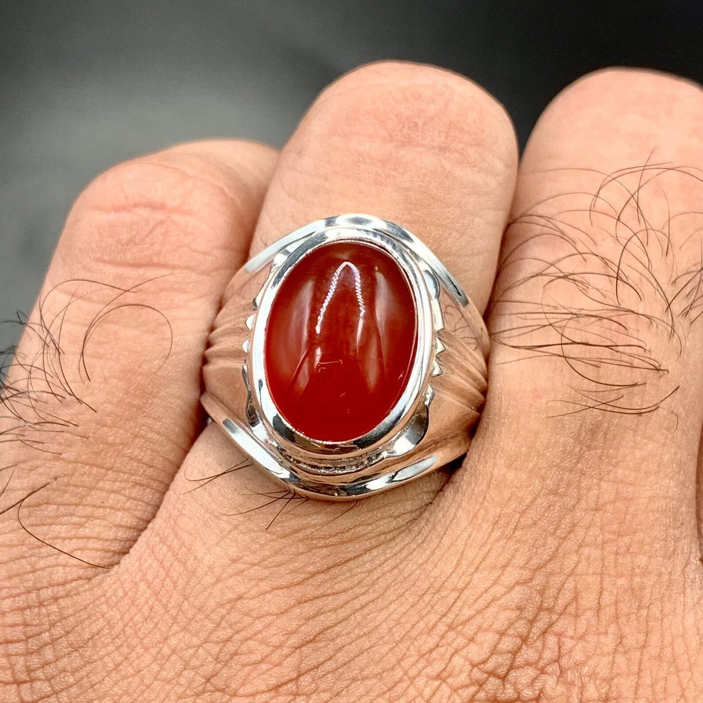 Blood Red Aqeeq Ring - Sterling Silver Natural Mens Agate Ring - Yemeni Aqeeq Ring - Heavenly Gems